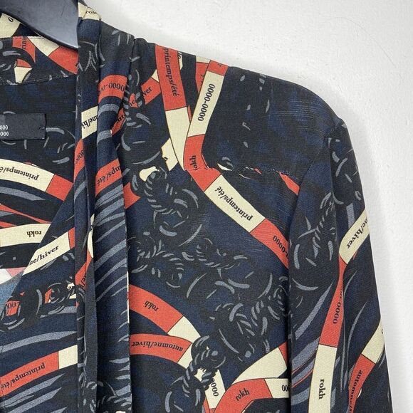 ROKH Shirt Dress Womens 40 US 2-4 Scarf Frill Silk Button Front Long Sleeve Midi - Picture 4 of 14